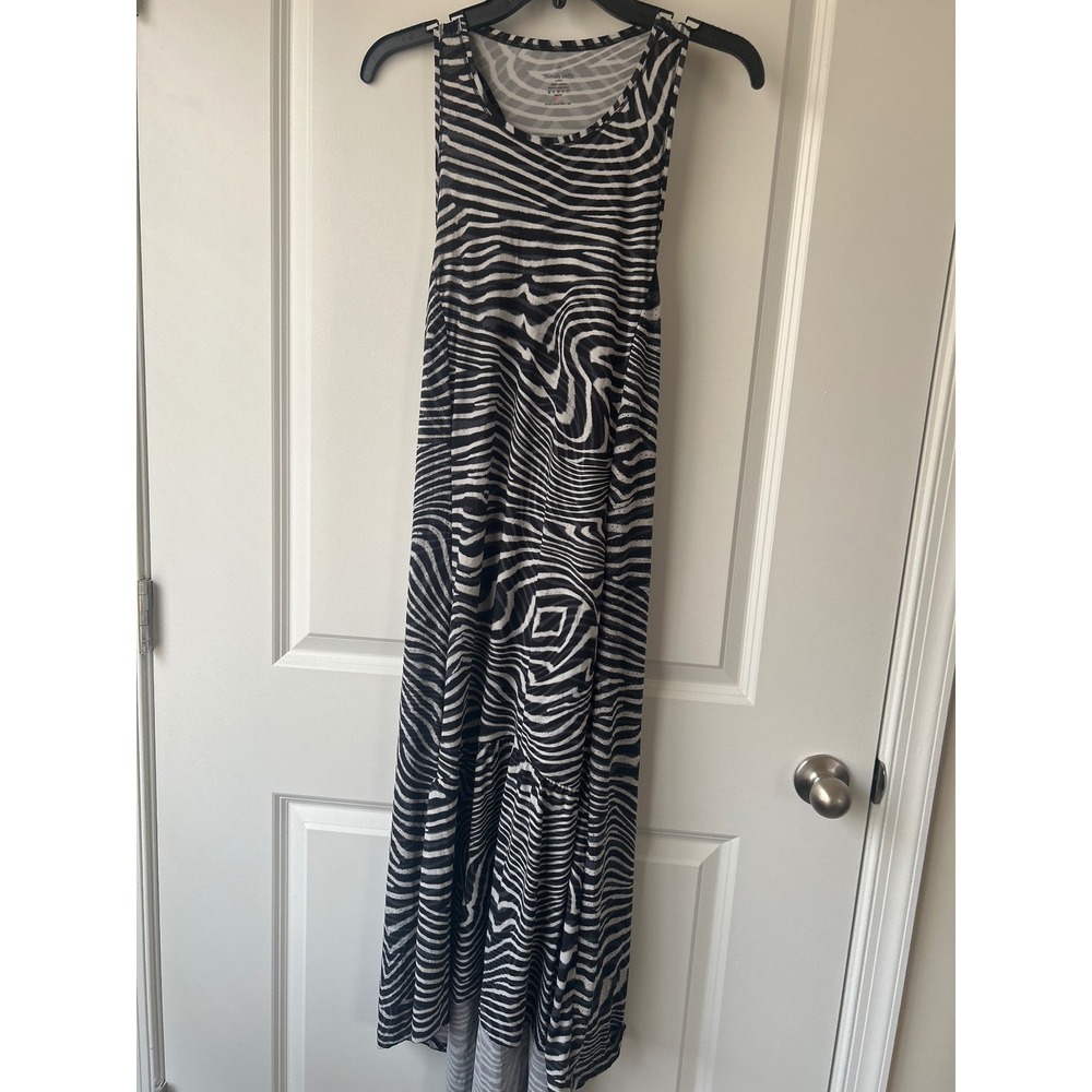 Sweaty Betty London Zebra Print Racerback High Low Maxi Dress Black White Size M